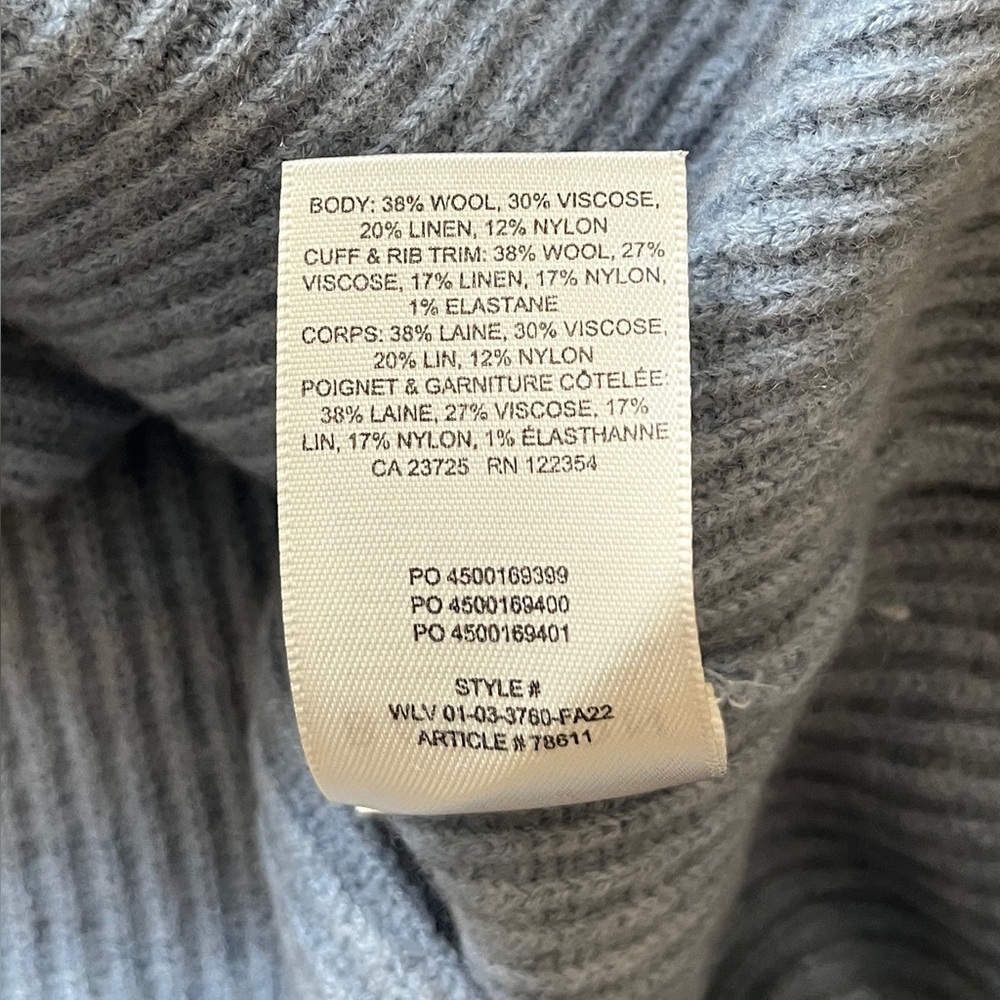 ARITZIA BABATON BESPOKE WOOL & LINEN BLEND CARDIGAN SIZE MEDIUM LIGHT BLUE - Picture 8 of 10
